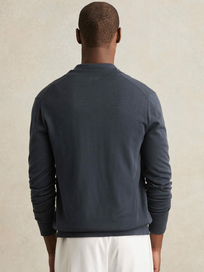 Merino Wool Button-Through Cardigan Midnight Navy | Men