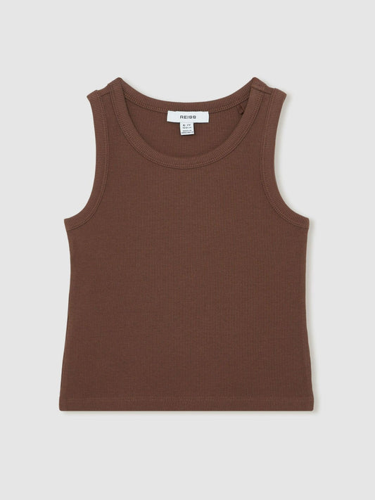 3-9 yrs Stretch-Cotton Ribbed Vest Chocolate | Children & Baby