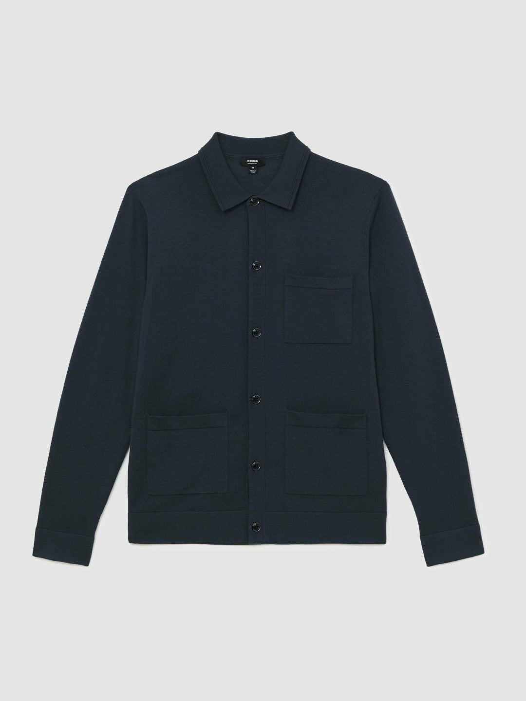 Merino Wool Button-Through Shirt Midnight Navy | Men