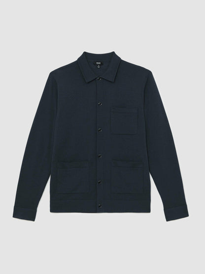 Merino Wool Button-Through Shirt Midnight Navy | Men