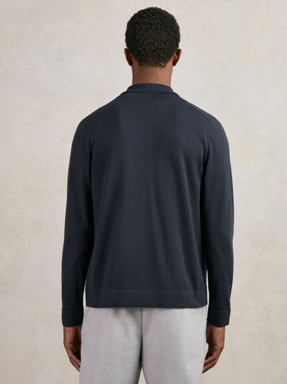 Merino Wool Button-Through Shirt Midnight Navy | Men