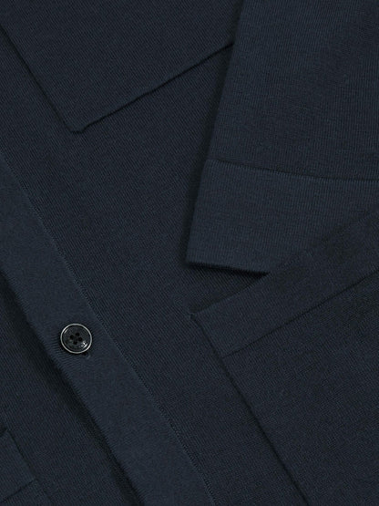 Merino Wool Button-Through Shirt Midnight Navy | Men