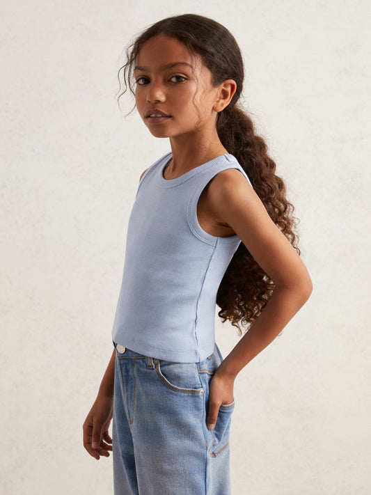 9-13 yrs Stretch-Cotton Ribbed Vest Blue | Children & Baby