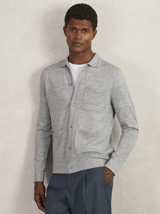 Merino Wool Button-Through Shirt Soft Grey Mouline | Men