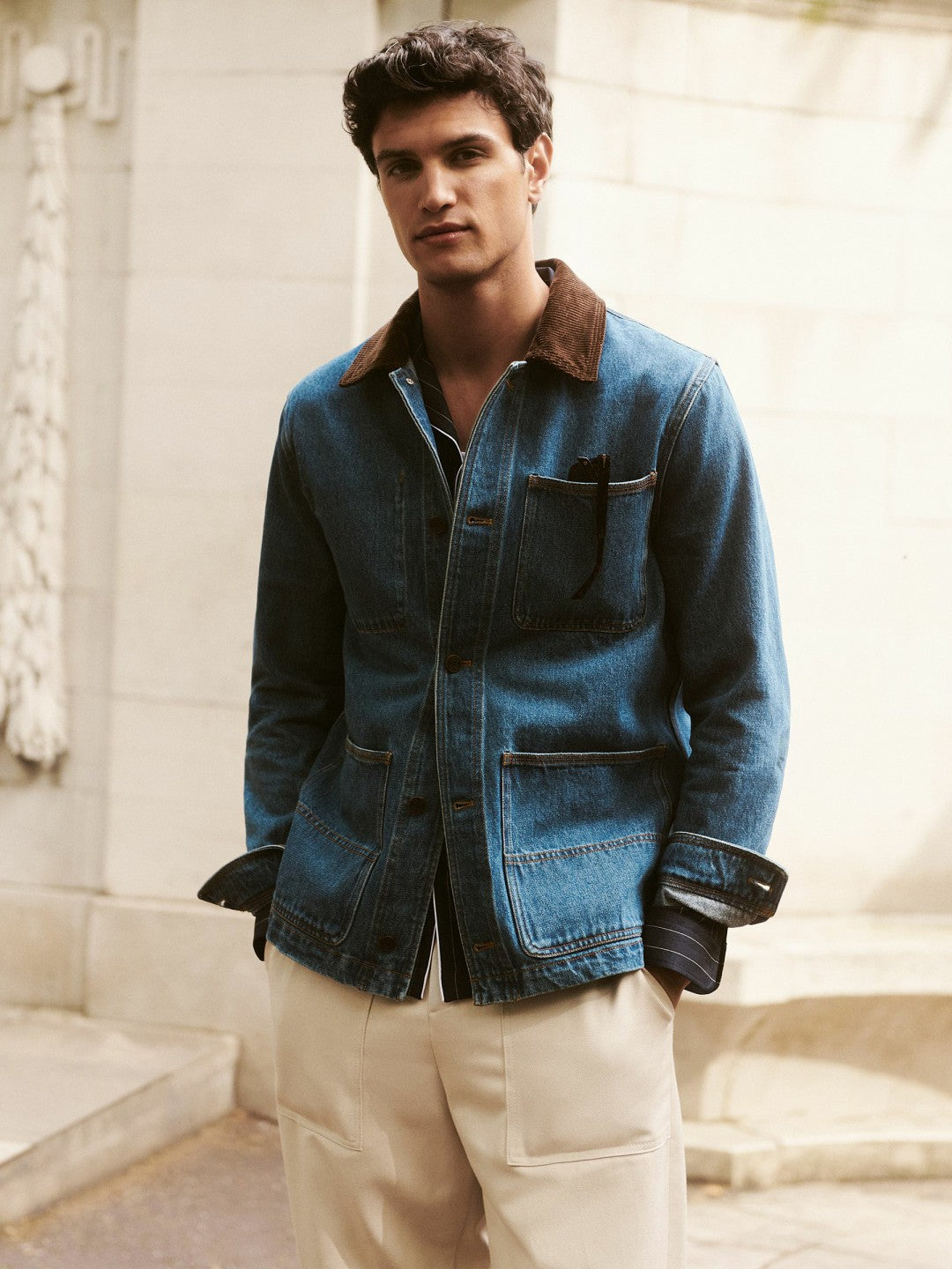 Corduroy Collar Denim Worker Jacket Denim Blue | Men