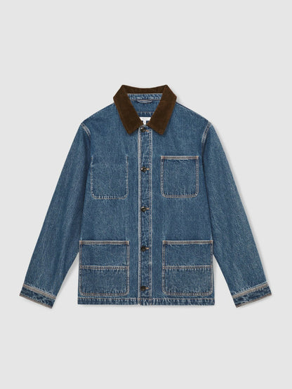 Corduroy Collar Denim Worker Jacket Denim Blue | Men