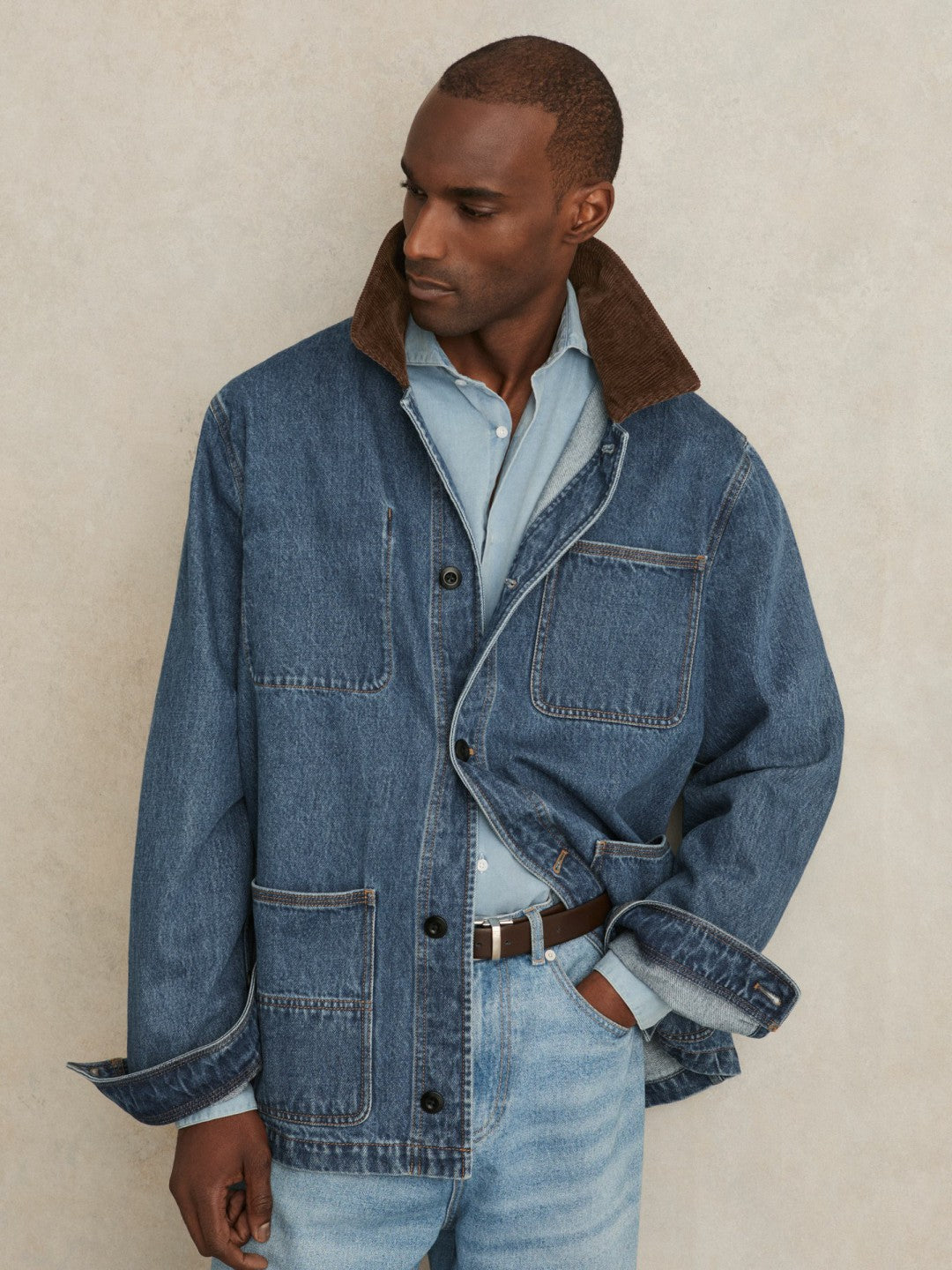 Corduroy Collar Denim Worker Jacket Denim Blue | Men