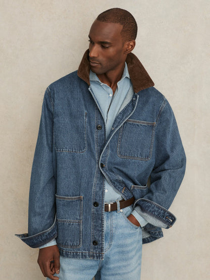 Corduroy Collar Denim Worker Jacket Denim Blue | Men