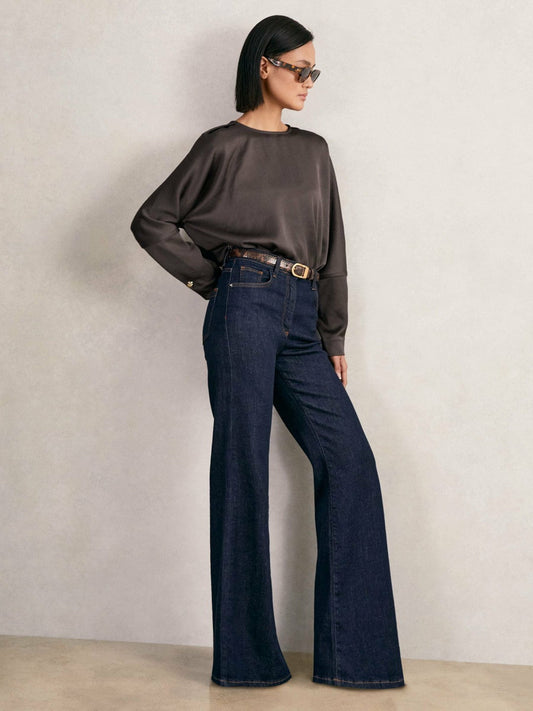 Satin Button-Back Long-Sleeve Top Mauve | Women
