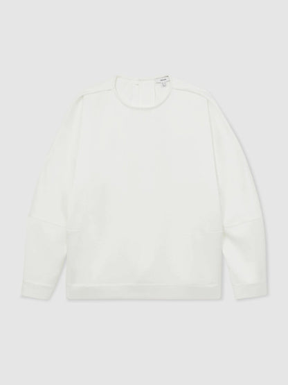 Satin Button-Back Long-Sleeve Top Ivory | Women