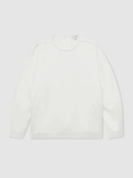 Satin Button-Back Long-Sleeve Top Ivory | Women