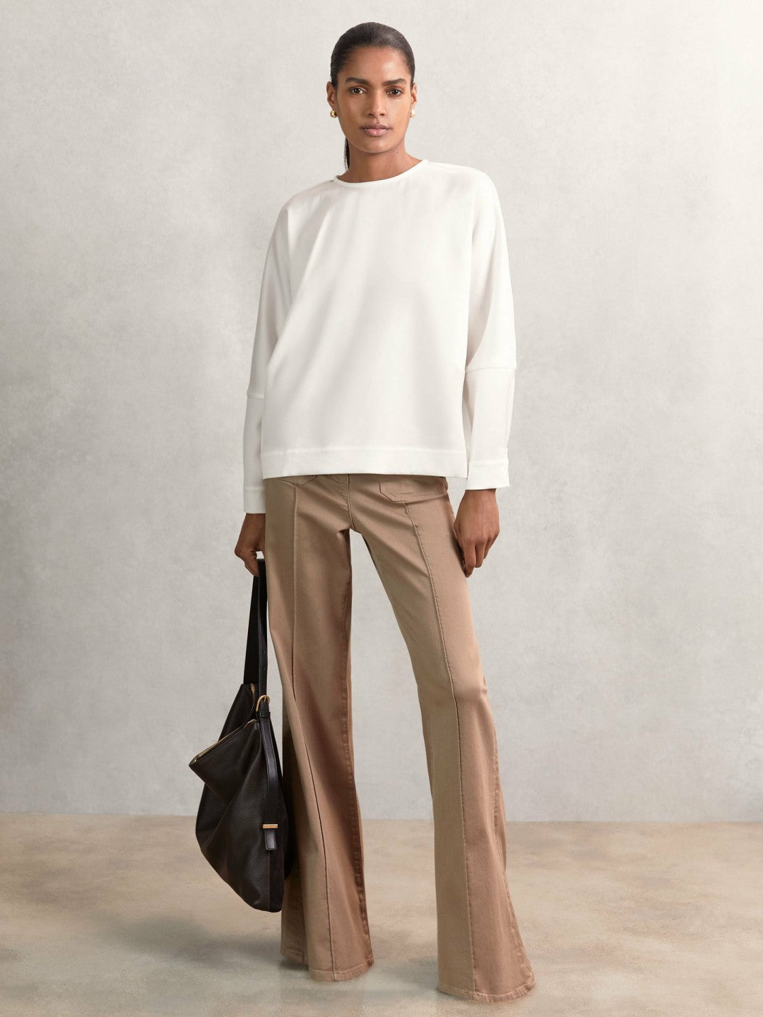 Satin Button-Back Long-Sleeve Top Ivory | Women