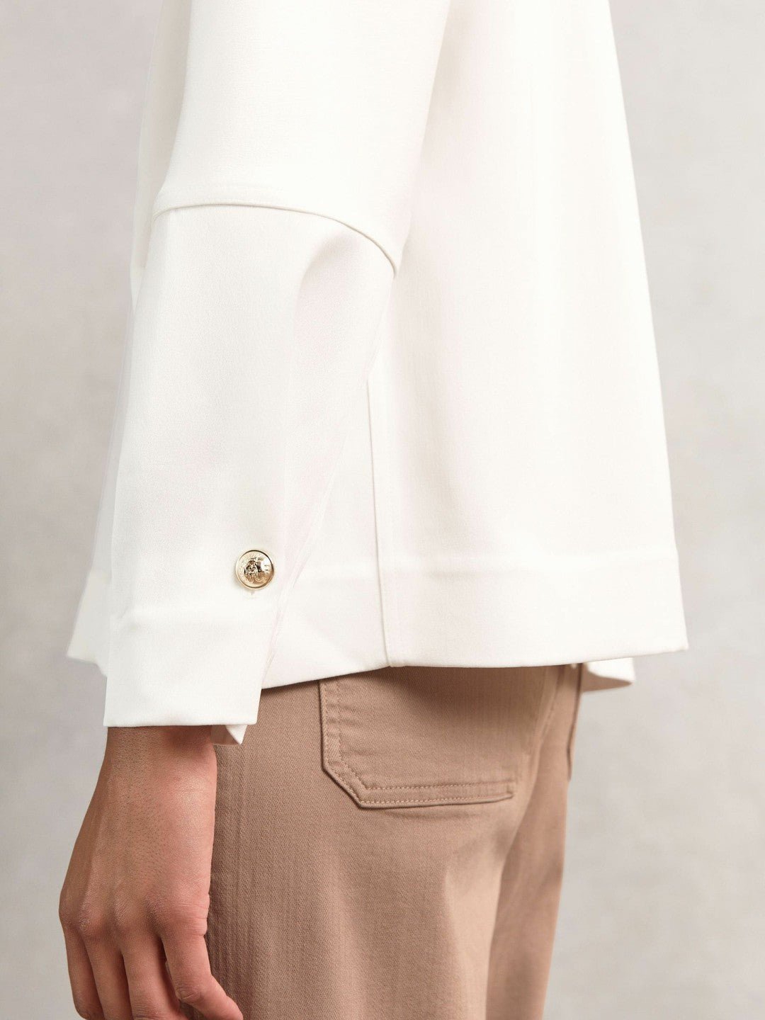 Satin Button-Back Long-Sleeve Top Ivory | Women
