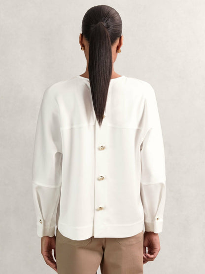 Satin Button-Back Long-Sleeve Top Ivory | Women