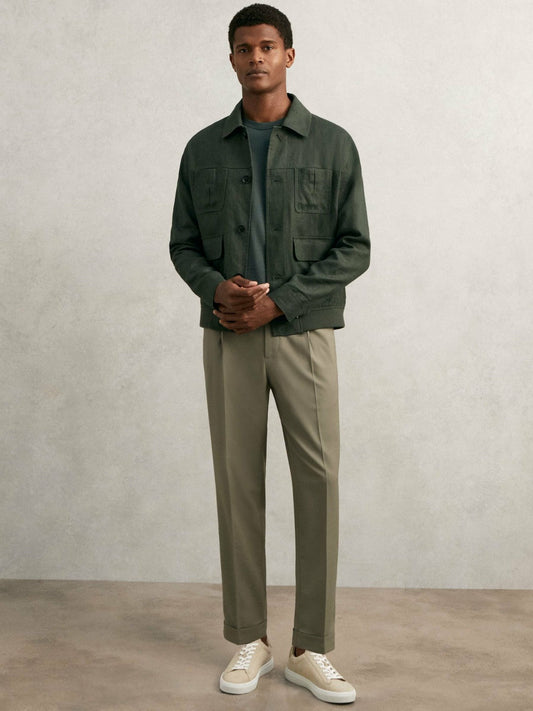 Relaxed-Fit Pleated Tapered Trousers Sage | Men