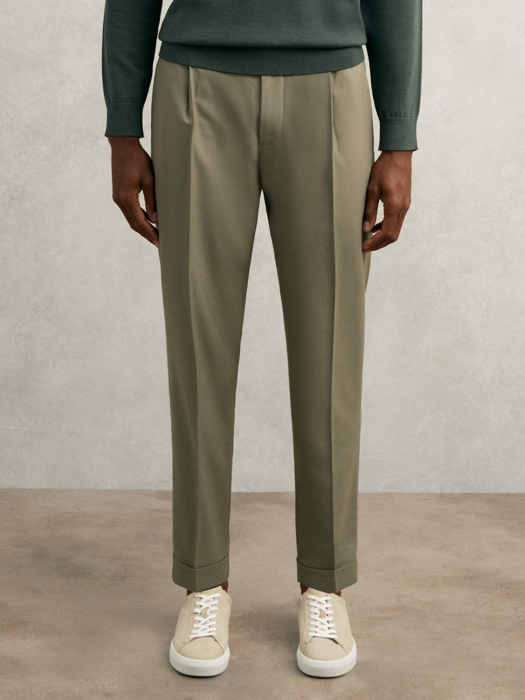 Relaxed-Fit Pleated Tapered Trousers Sage | Men