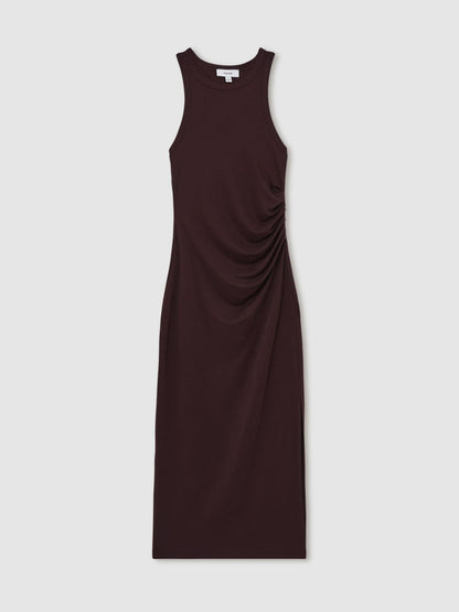 Jersey Ruched Racer Midi Dress Burgundy | Women