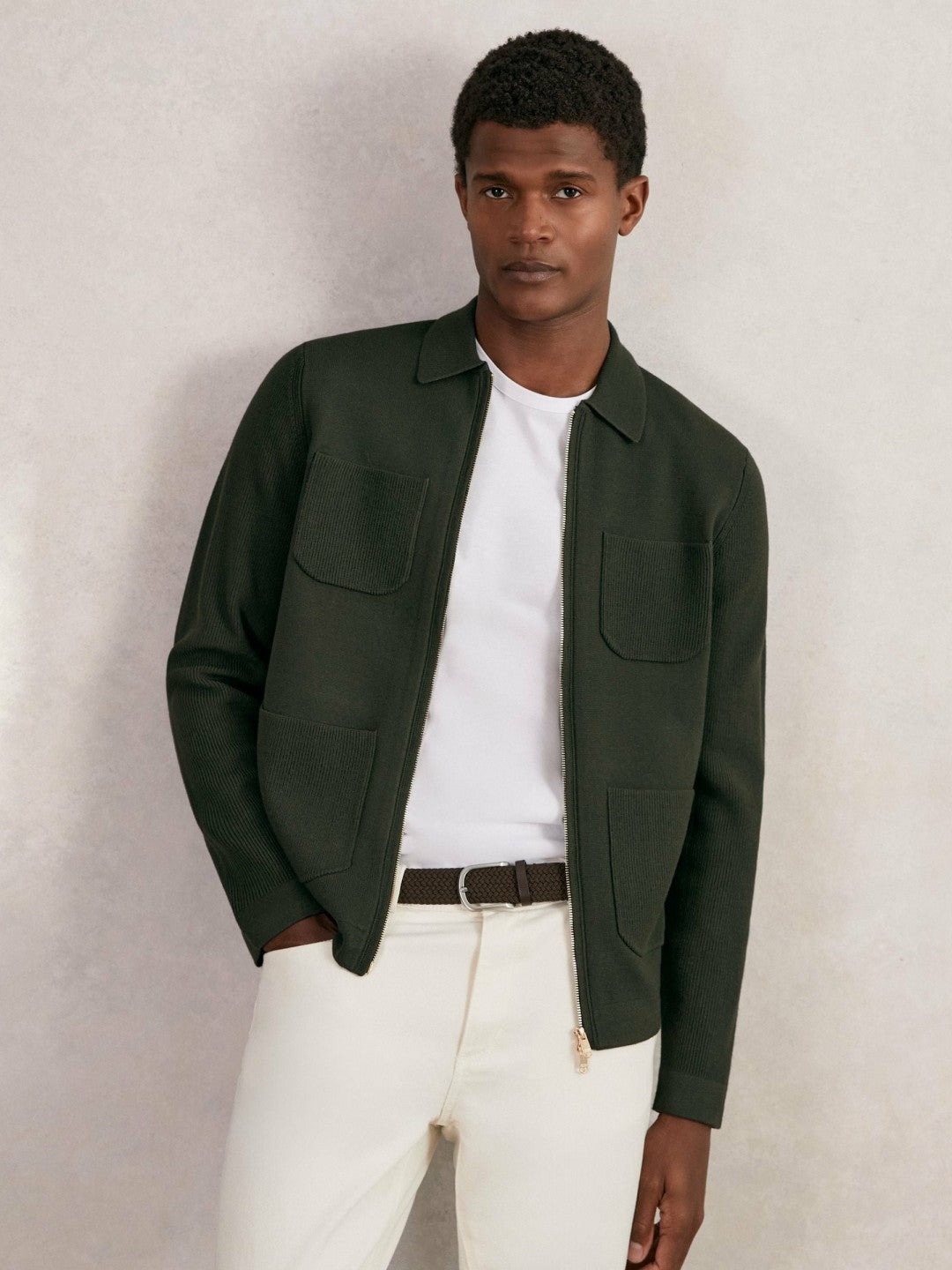 Four-Pocket Zip-Through Cardigan Forest Green | Men
