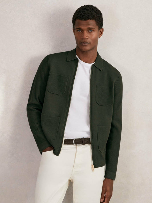 Four-Pocket Zip-Through Cardigan Forest Green | Men