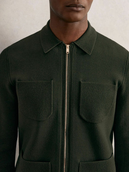 Four-Pocket Zip-Through Cardigan Forest Green | Men