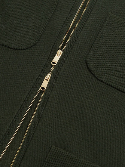 Four-Pocket Zip-Through Cardigan Forest Green | Men