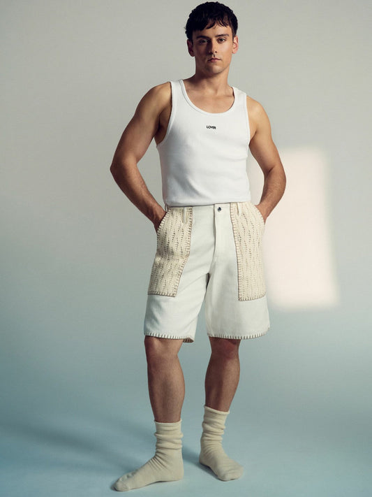 | Tom Daley Crochet Denim Shorts Off White | Men