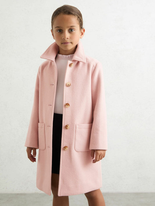 13-14 yrs Wool-Blend Single-Breasted Coat Pink | Children & Baby