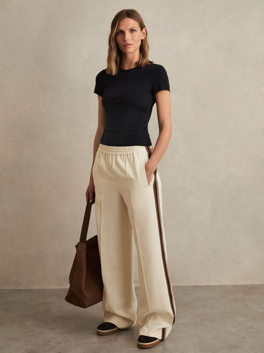 Side-Stripe Wide-Leg Trousers Cream | Women
