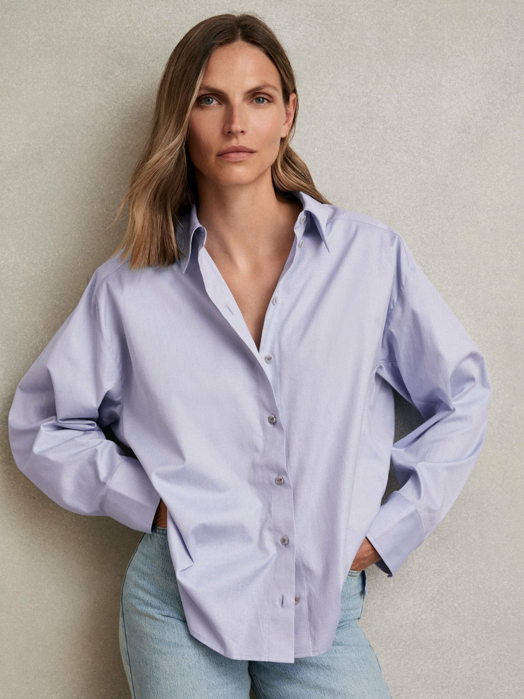Cotton Button Through Oxford Shirt Blue | Women