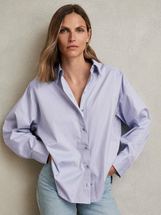 Cotton Button Through Oxford Shirt Blue | Women