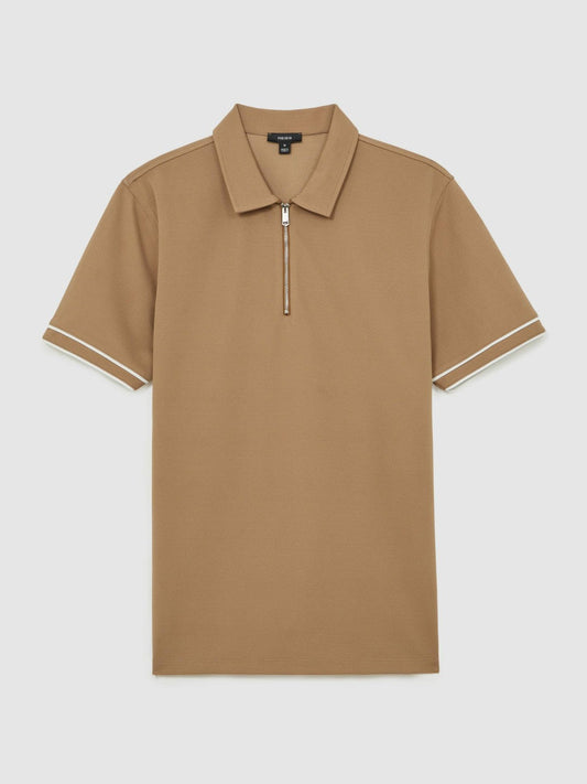 Textured Half-Zip Tipped Polo Shirt Camel | Men