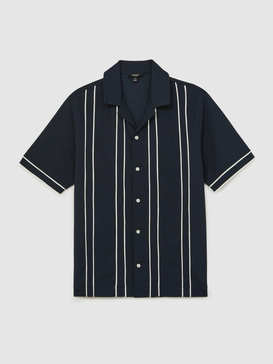Piped-Stripe Cuban-Collar Shirt Navy/White | Men