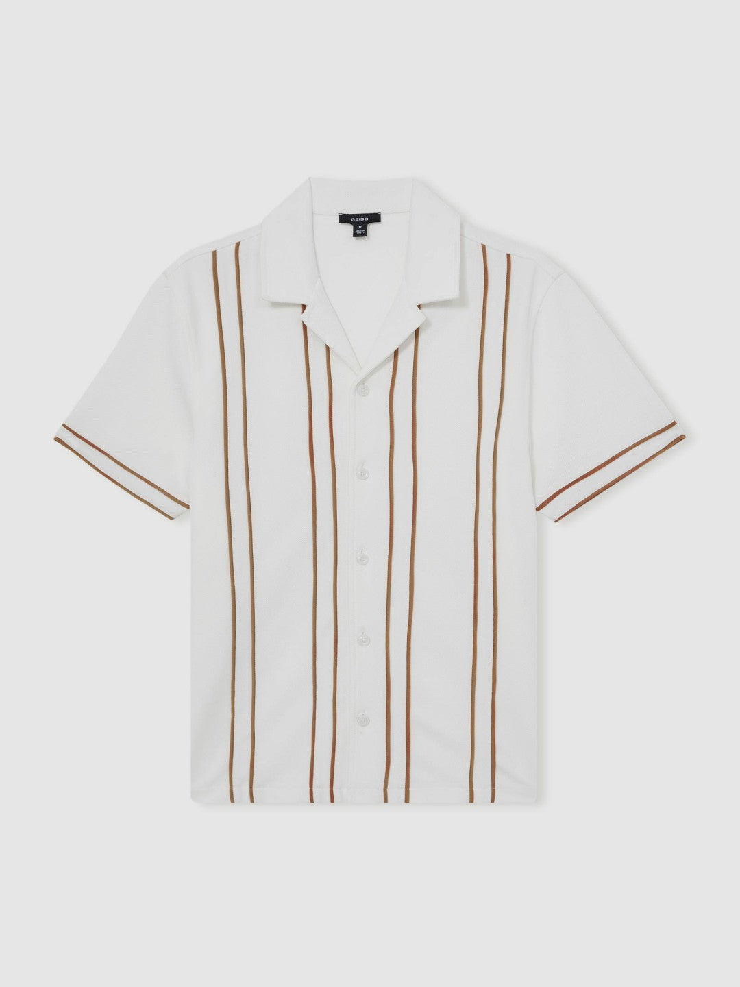 Piped-Stripe Cuban-Collar Shirt White/Camel | Men