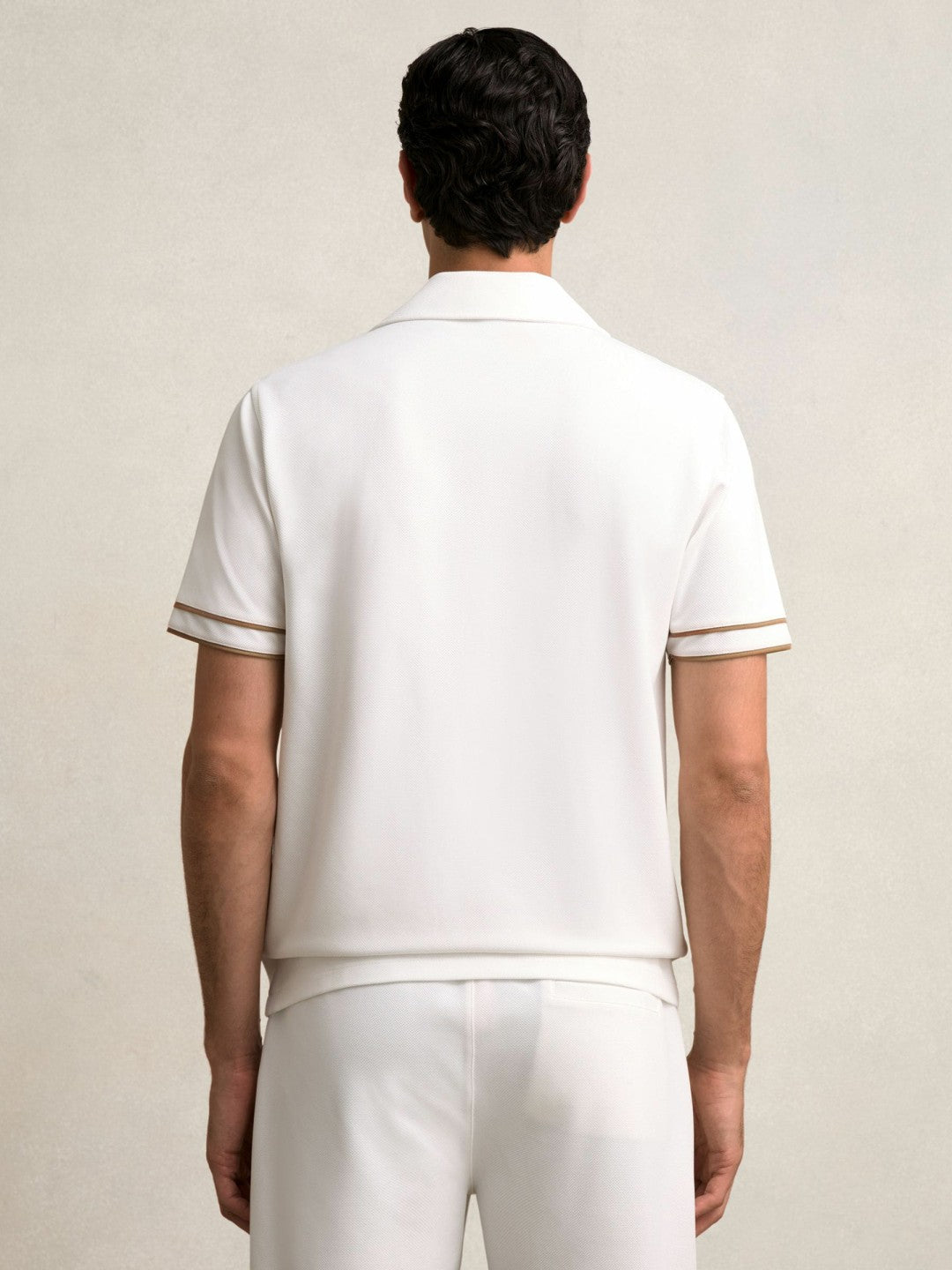 Piped-Stripe Cuban-Collar Shirt White/Camel | Men
