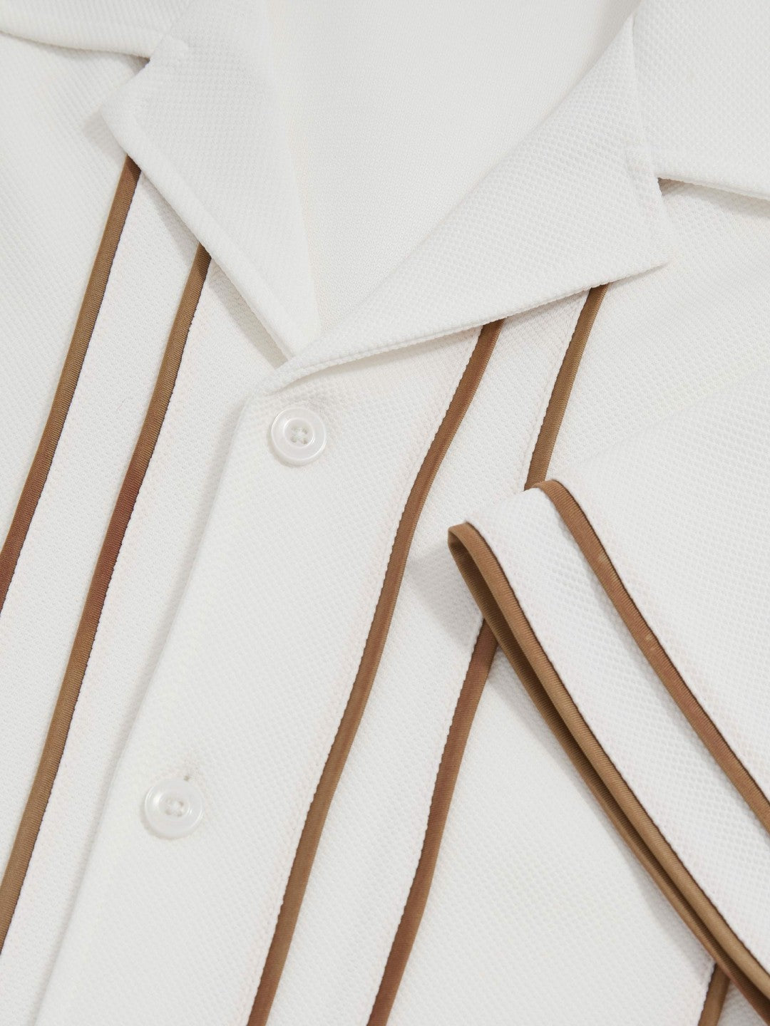 Piped-Stripe Cuban-Collar Shirt White/Camel | Men