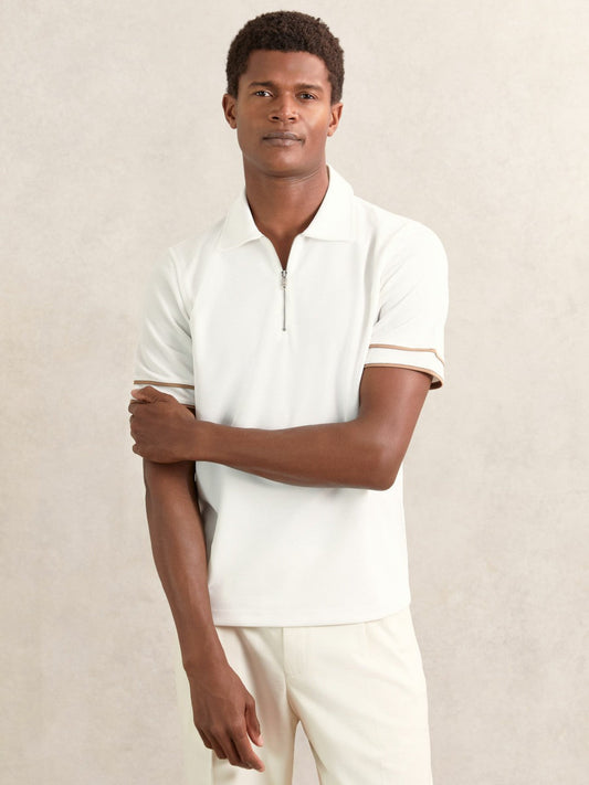 Textured Half-Zip Tipped Polo Shirt White | Men