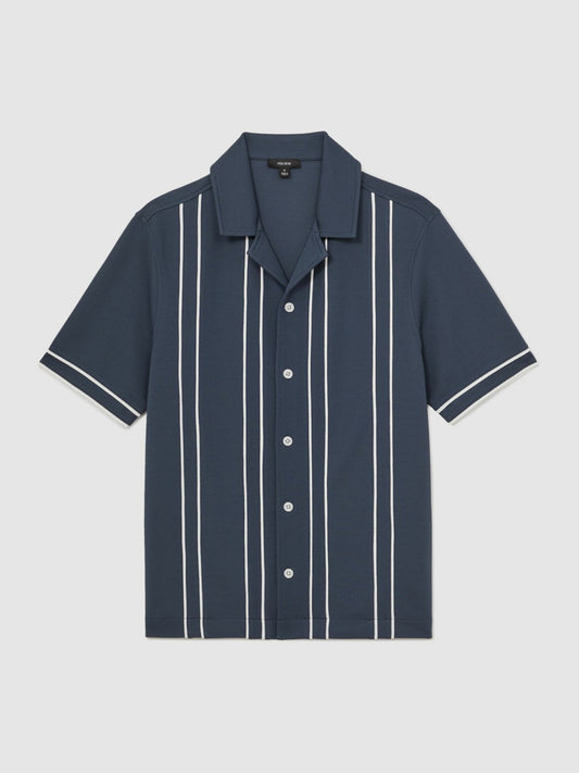 Piped-Stripe Cuban-Collar Shirt Airforce Blue | Men