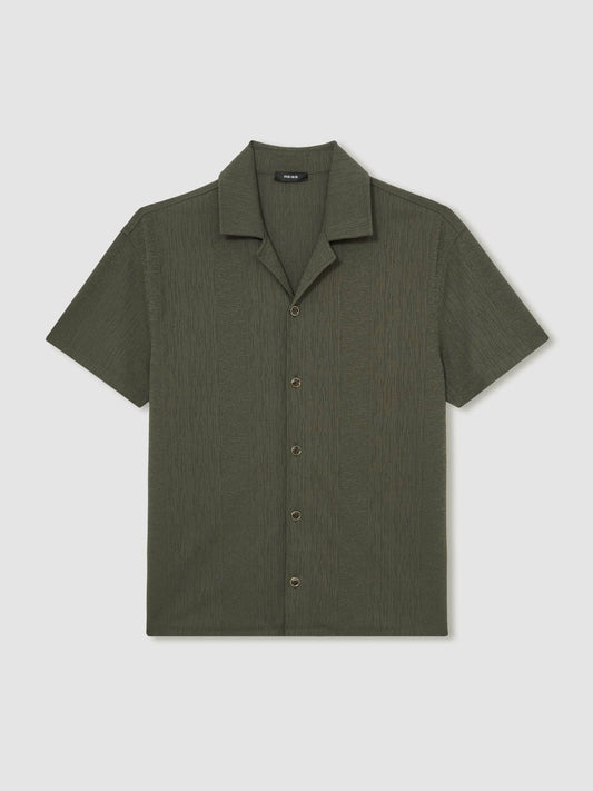 Jacquard-Stripe Cuban-Collar Shirt Dark Green | Men