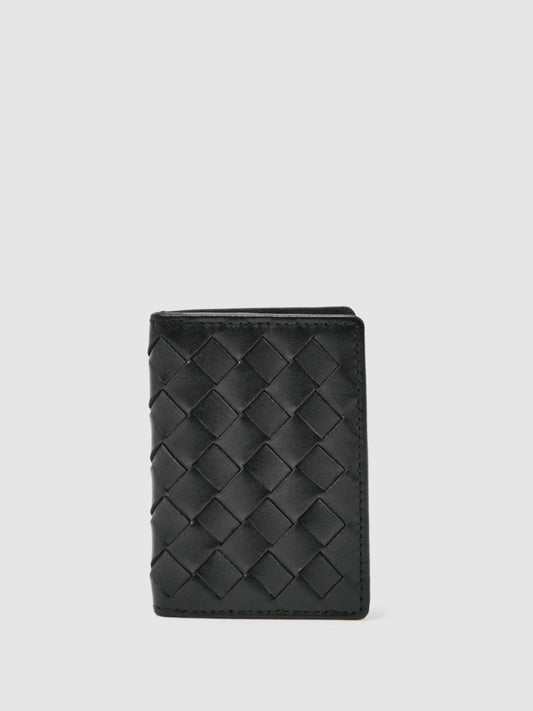 Leather Large Lattice-Effect Cardholder Black | Men