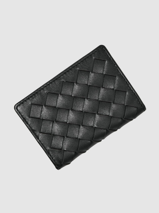 Leather Large Lattice-Effect Cardholder Black | Men