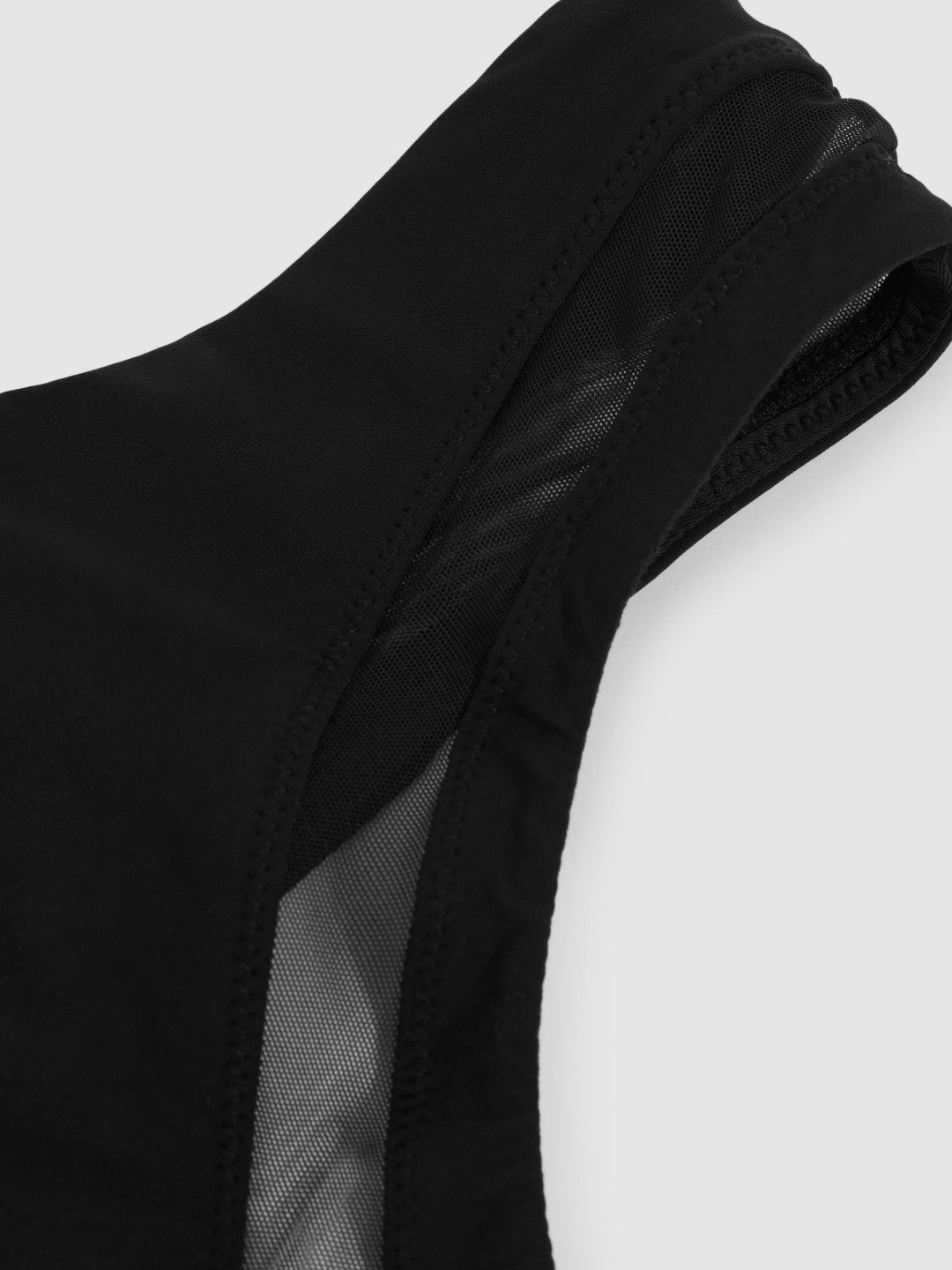 One Shoulder Mesh Panel Swimsuit Black | Women