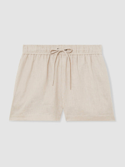 Linen-Blend Drawstring Shorts Neutral | Women