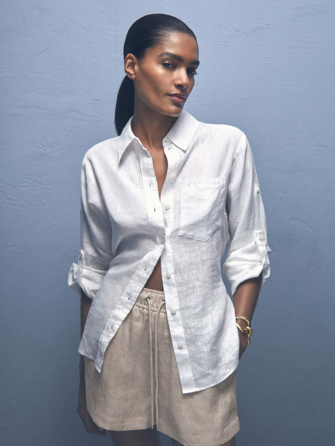 Linen-Blend Drawstring Shorts Neutral | Women