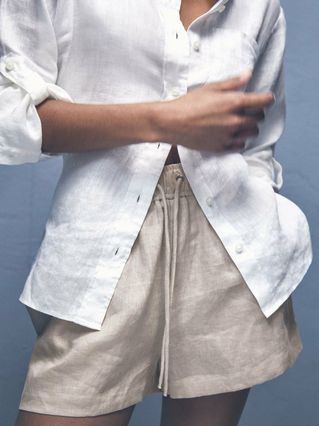 Linen-Blend Drawstring Shorts Neutral | Women