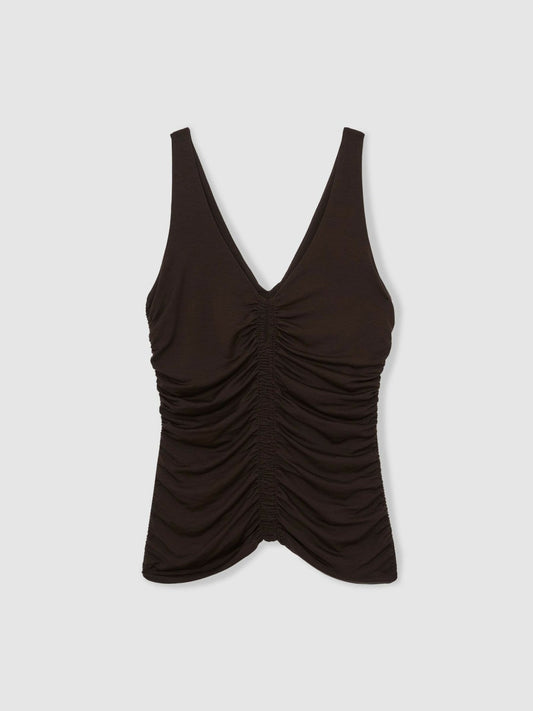 Stretch Lyocell Jersey Ruched Vest Chocolate Brown | Women