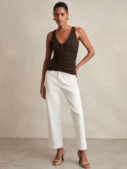 Stretch Lyocell Jersey Ruched Vest Chocolate Brown | Women