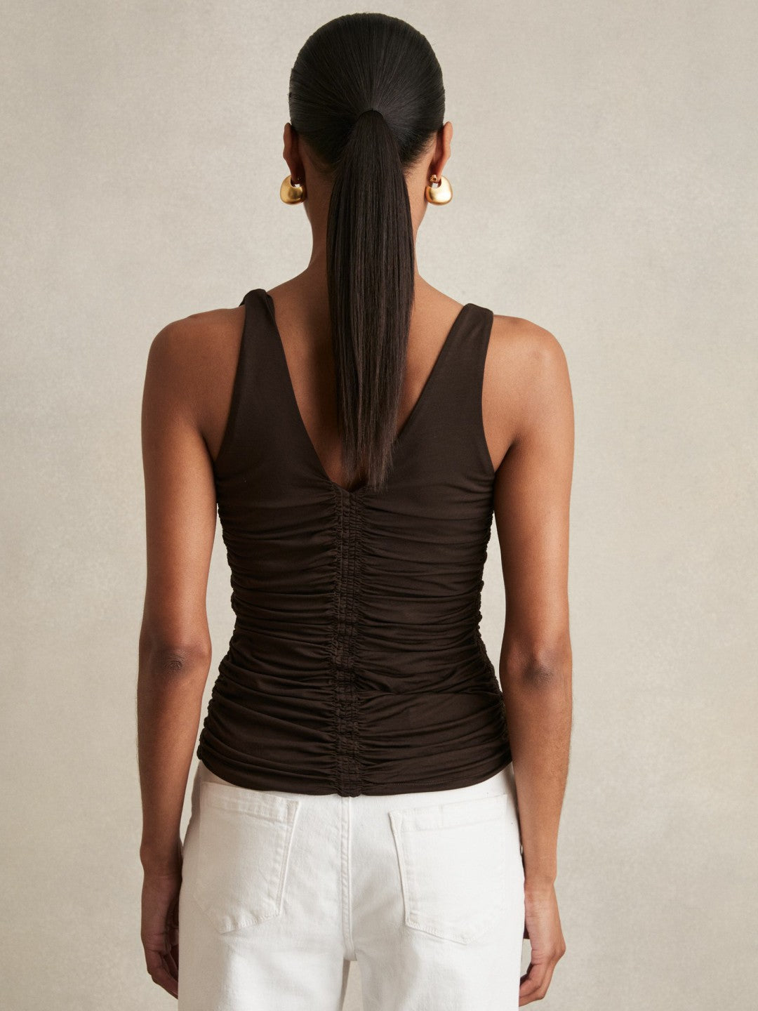 Stretch Lyocell Jersey Ruched Vest Chocolate Brown | Women