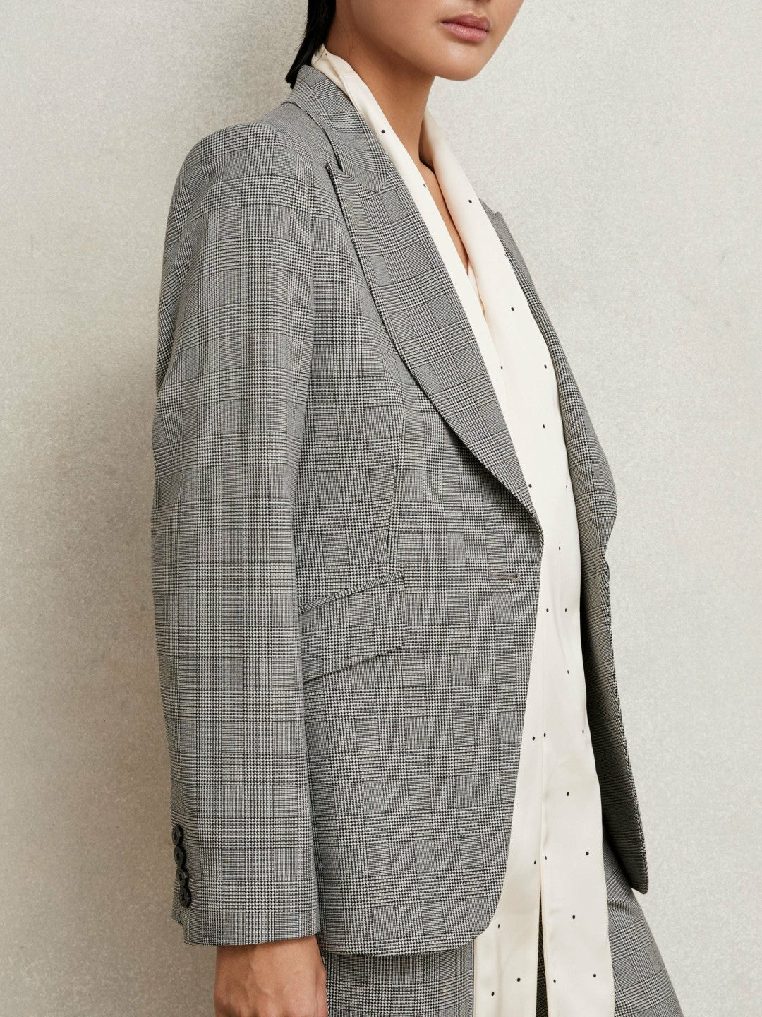 Single-Breasted Check Suit Blazer Grey | Women