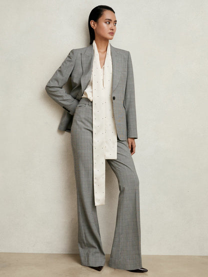 Single-Breasted Check Suit Blazer Grey | Women