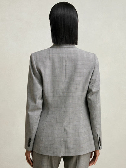 Single-Breasted Check Suit Blazer Grey | Women